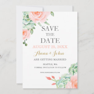 Reserva La Fecha Watercolor Suculento Rubor Floral Elegant Wedding