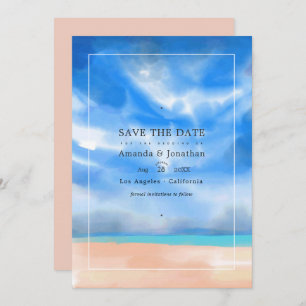Reserva La Fecha Watercolor Summer Beach Wedding Photo Save the Dat