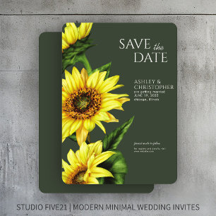 Reserva La Fecha Watercolor Sunflower Moss Green Wedding Shower