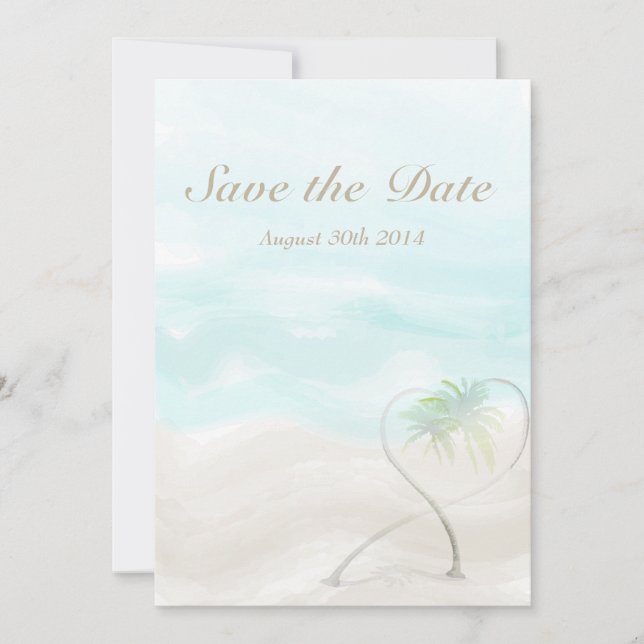 Reserva La Fecha Watercolor Tropical Beach Wedding (Anverso)