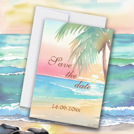 Reserva La Fecha Watercolor Tropical Beach Wedding