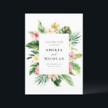 Reserva La Fecha Watercolor Trópico Marco Botánico<br><div class="desc">Anunciar la fecha de su boda a la familia y amigos con este personalizable guardar la tarjeta de anuncio de fecha. Cuenta con un marco acuático con flores tropicales y vegetación. Personalice agregando nombres,  fechas,  lugares y otros detalles. Esta tarjeta tropical ahorrada es perfecta para bodas de verano.</div>