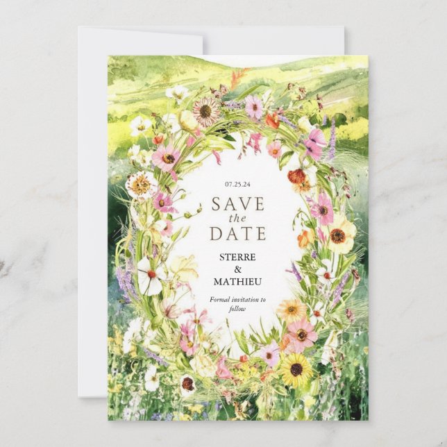 Reserva La Fecha Watercolor Whimsy Wildflower Wedding (Anverso)