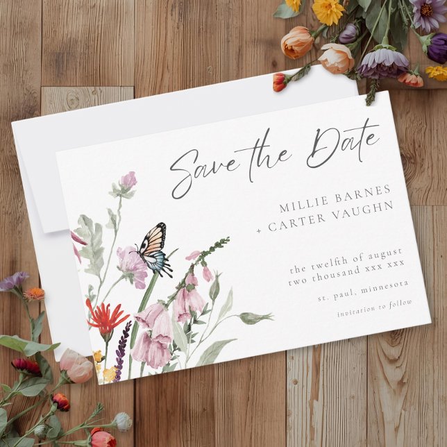 Reserva La Fecha Watercolor Wildflower Butterfly Modern Wedding (Subido por el creador)