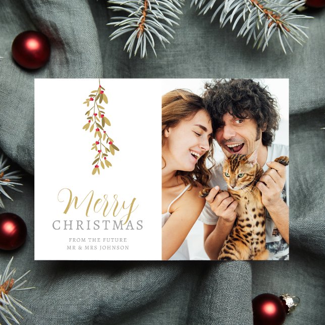 Reserva La Fecha Wedding Christmas Exquisite Holly Branches Photo (Exquisite Modern Holly Branches Photo Holiday Card with Envelope as a Wedding Save the Date Card.)