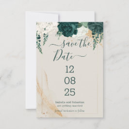 Reserva La Fecha Wedding Cream Save the Date Emerald Green