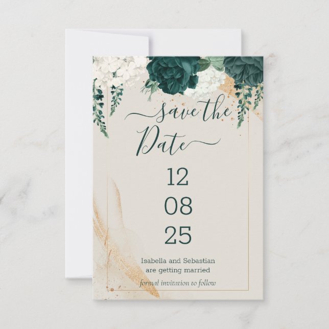 Reserva La Fecha Wedding Cream Save the Date Emerald Green (Anverso)