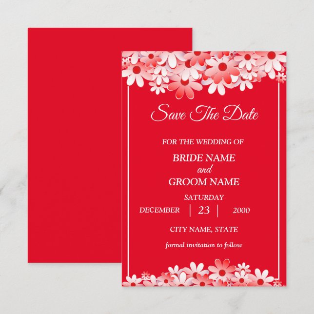 Reserva La Fecha Wedding Elegant Red White Floral (Anverso / Reverso)
