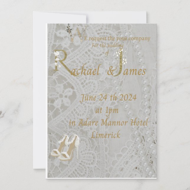 Reserva La Fecha  wedding invitation , old lace design . (Anverso)