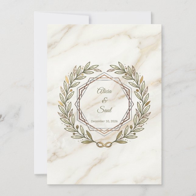 Reserva La Fecha Wedding Marble and Laurel / Boda Mármol y Laurel (Anverso)