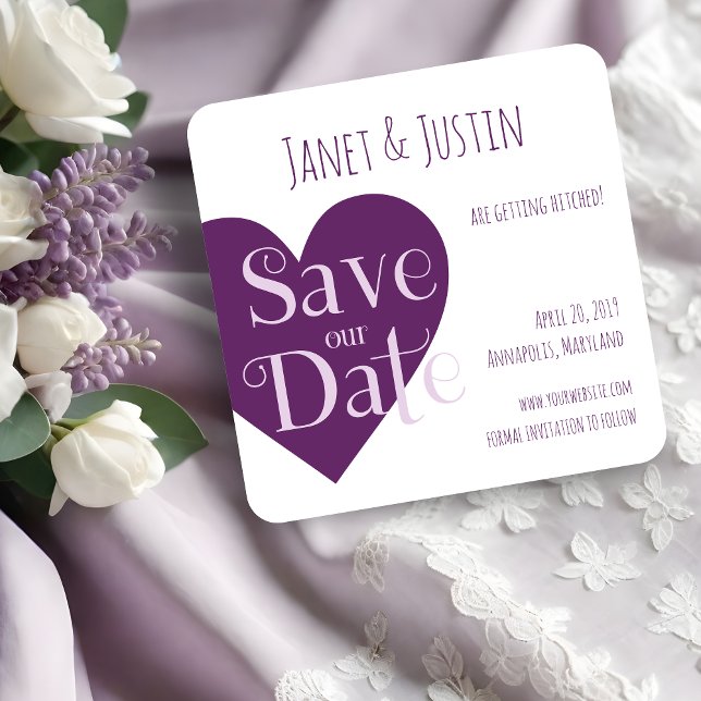 Reserva La Fecha Wedding Purple Heart Modern Minimalist (This design for Save the Date with a modern, milimalist and current style, with a vibrant purple.)