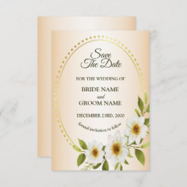Reserva La Fecha Wedding Rustic Golden Frame White Floral Peach