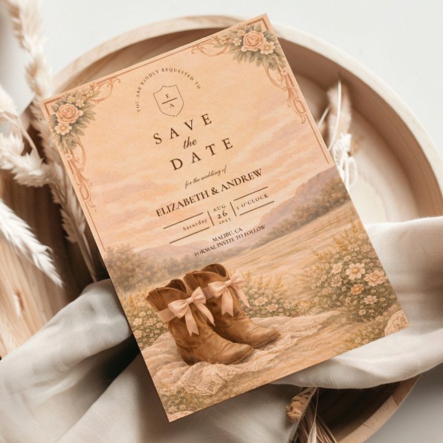 Reserva La Fecha Western Lace Cowboy Boots Wedding (Subido por el creador)