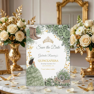 Reserva La Fecha Western Sage Verde Rosa Dorado País Quinceañera