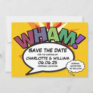 Reserva La Fecha WHAM Save the Date Fun Retro Comic Book Pop Art