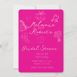 Reserva La Fecha Whimiscal Doodles Bright Pink Bridal Shower 