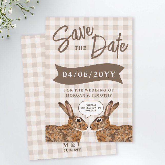 Reserva La Fecha Whimsical Beige Woodland Hare Bunny Save The Date (Subido por el creador)