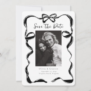 Reserva La Fecha Whimsical Black White Photo Bow ahorra la fecha