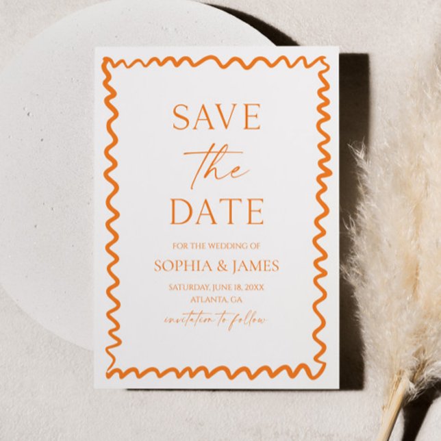 Reserva La Fecha Whimsical Citrus Orange Wavy Border Wedding (Subido por el creador)