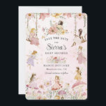 Reserva La Fecha Whimsical Fairies Baby Shower Flower Garden Meadow<br><div class="desc">Personalice este capricho ahorre la fecha fácil y rápidamente. Simplemente haga clic en el botón Editar usando herramientas de diseño para editar el texto, cambiar fuentes y colores de fuentes. Presenta hadas pintadas a mano con acuarelas en un encantador prado de flores silvestres. Elementos coincidentes disponibles en el almacén. ¡Todo...</div>