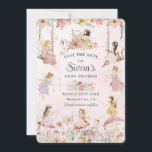 Reserva La Fecha Whimsical Fairies Baby Shower Flower Garden Meadow<br><div class="desc">Personalice este capricho ahorre la fecha fácil y rápidamente. Simplemente haga clic en el botón Editar usando herramientas de diseño para editar el texto, cambiar fuentes y colores de fuentes. Presenta hadas pintadas a mano con acuarelas en un encantador prado de flores silvestres. Elementos coincidentes disponibles en el almacén. ¡Todo...</div>