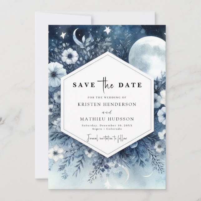 Reserva La Fecha Whimsical Floral Moonlit Boda (Anverso)