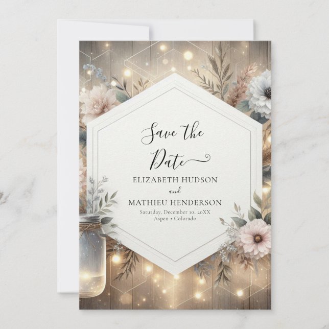 Reserva La Fecha Whimsical Florals Mason Jar Boda (Anverso)