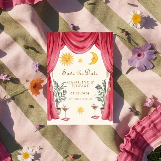 Reserva La Fecha Whimsical handpainted Celestial Folk Wedding  Save (Subido por el creador)