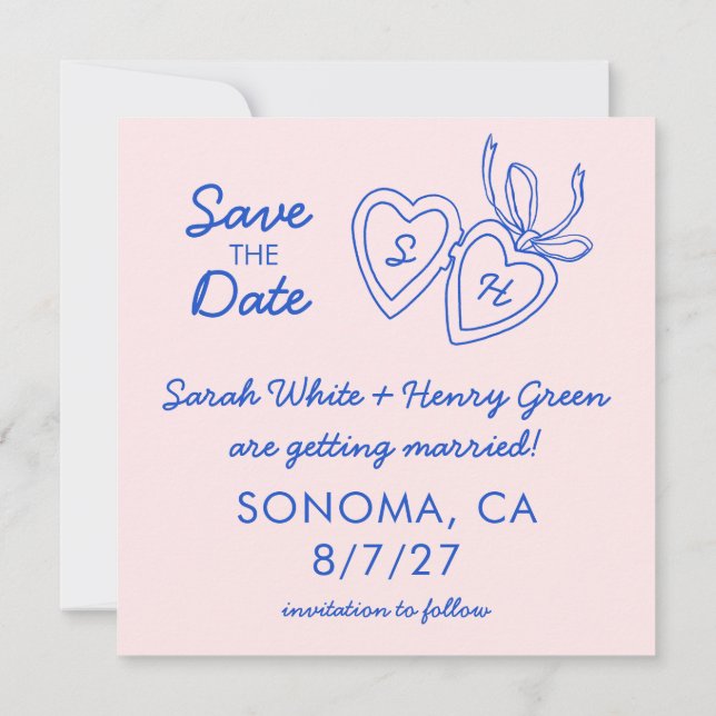 Reserva La Fecha Whimsical Heart Locket Doodle Sketch Modern CUSTOM (Reverso)