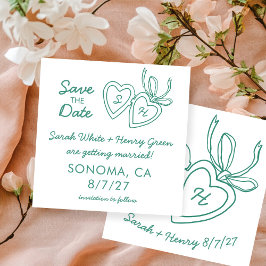 Reserva La Fecha Whimsical Heart Locket Doodle Sketch Modern CUSTOM