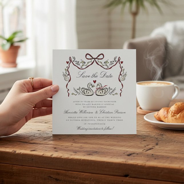 Reserva La Fecha Whimsical Lovebirds Swan Wedding save the date   (Subido por el creador)