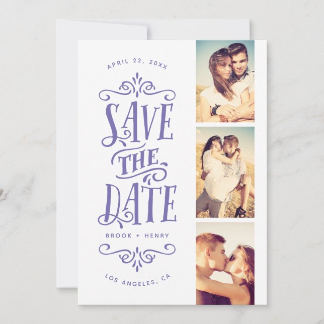 Reserva La Fecha Whimsical Mod 3-Photo Save The Date | Bígaro (Anverso)