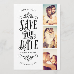 Reserva La Fecha Whimsical Mod 3-Photo Save The Date   Negra