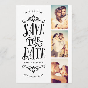 Reserva La Fecha Whimsical Mod 3-Photo Save The Date   Negro