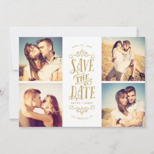 Reserva La Fecha Whimsical Mod 4-Photo Save The Date   Dorado