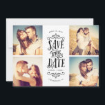Reserva La Fecha Whimsical Mod 4-Photo Save The Date | Negra<br><div class="desc">Anuncie su fecha con estilo con esta foto de 4-guardar la tarjeta de fecha con tipografía en negrita. El reverso presenta un patrón rayado y una foto y texto adicionales.</div>