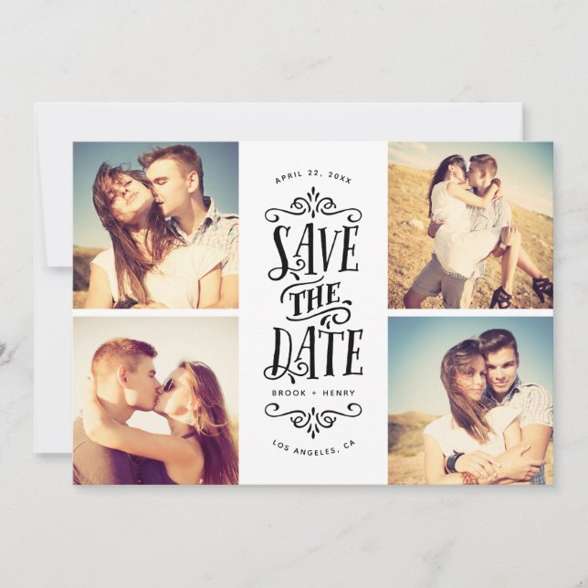 Reserva La Fecha Whimsical Mod 4-Photo Save The Date | Negra (Anverso)