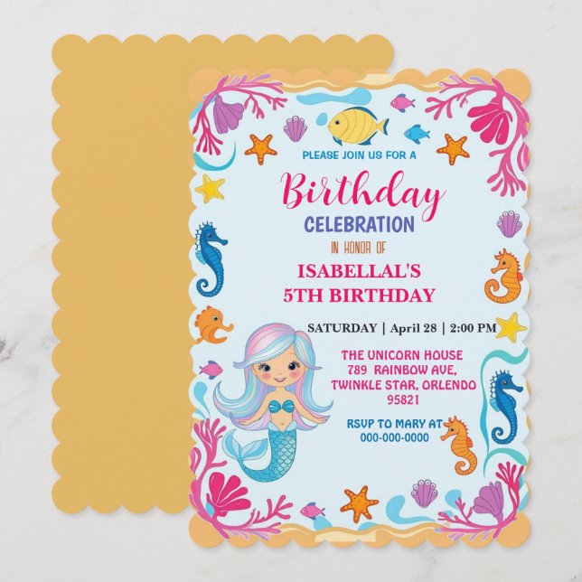 Reserva La Fecha whimsical rainbow mermaid seahori star cumpleaños (Anverso / Reverso)