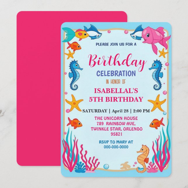 Reserva La Fecha whimsical rainbow mermaid seahori star cumpleaños (Anverso / Reverso)