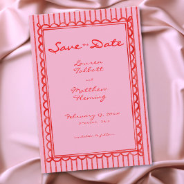 Reserva La Fecha Whimsical Red Pink Watercolor Stripe Wedding