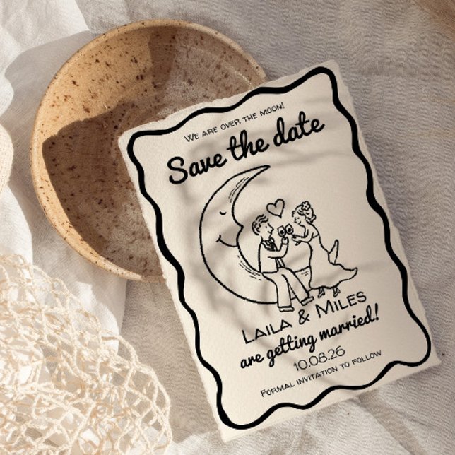 Reserva La Fecha Whimsical Save the date over the moon wedding (Save the date whimsical moon invitation)
