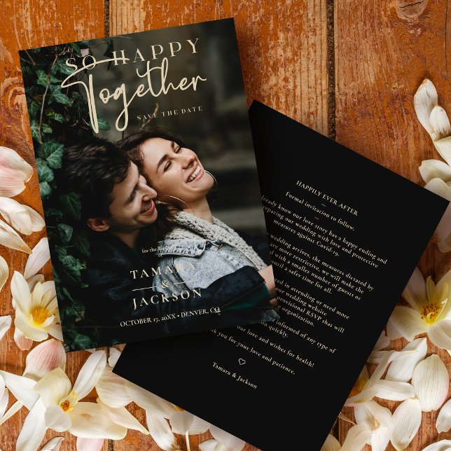 Reserva La Fecha Whimsical So Happy Together Quote Photo Wedding (Whimsical So Happy Together Faux Gold Quote Photo Wedding Save the Date Card with Envelope. )