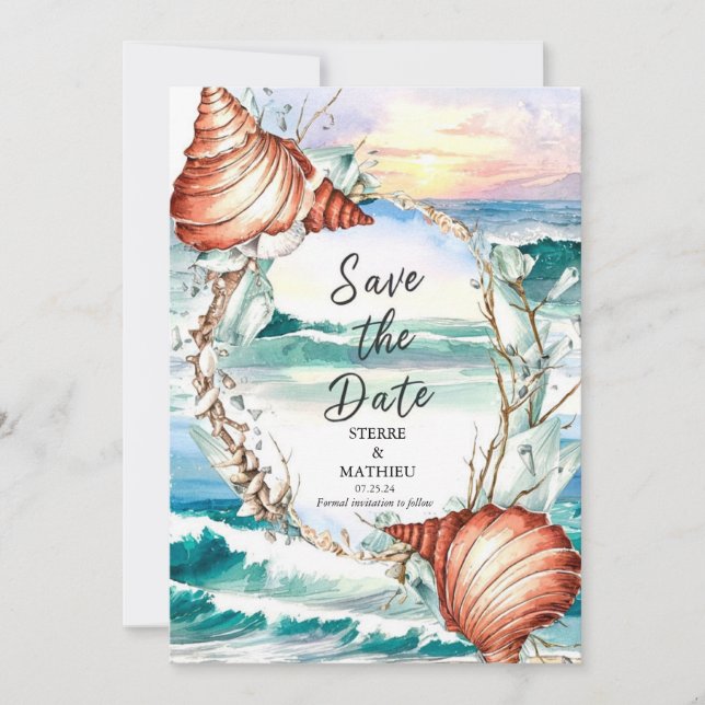 Reserva La Fecha Whimsical Watercolor Beach Wedding (Anverso)
