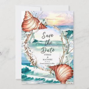 Reserva La Fecha Whimsical Watercolor Beach Wedding