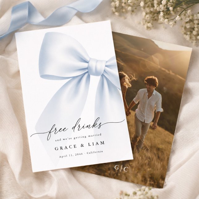 Reserva La Fecha Whimsy Script Bow Free Drinks Wedding Photo (Subido por el creador)