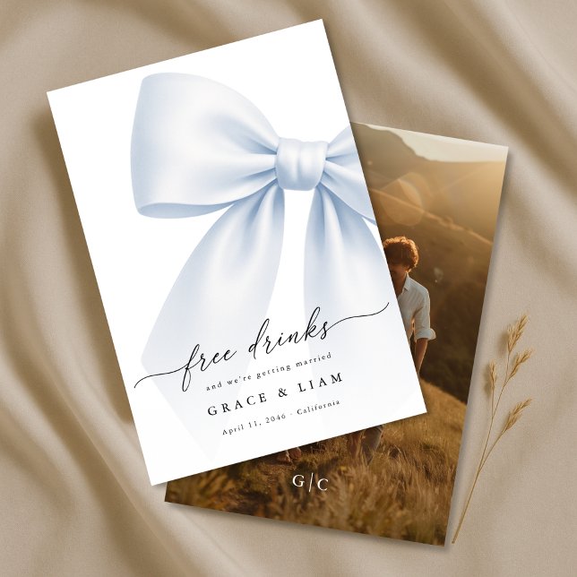 Reserva La Fecha Whimsy Script Bow Free Drinks Wedding Photo (Subido por el creador)