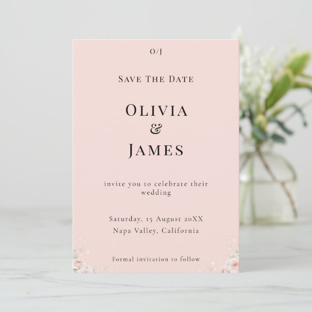 Reserva La Fecha Whispered Petals Elegant Minimalist Save the Date (Anverso de pie)