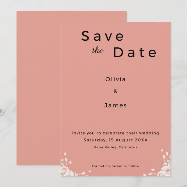 Reserva La Fecha Whispered Petals Elegant Minimalist Save the Date (Anverso / Reverso)