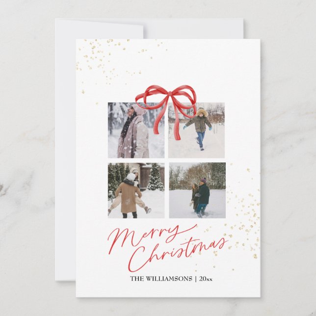 Reserva La Fecha White and Red Aesthetic Family Christmas Card (Anverso)