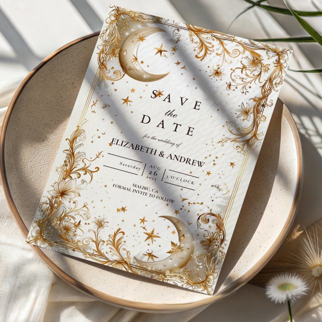 Reserva La Fecha White Gold Celestial Moon & Stars Wedding (Subido por el creador)